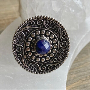 Alquimia Silver and Blue Ornate Ring
